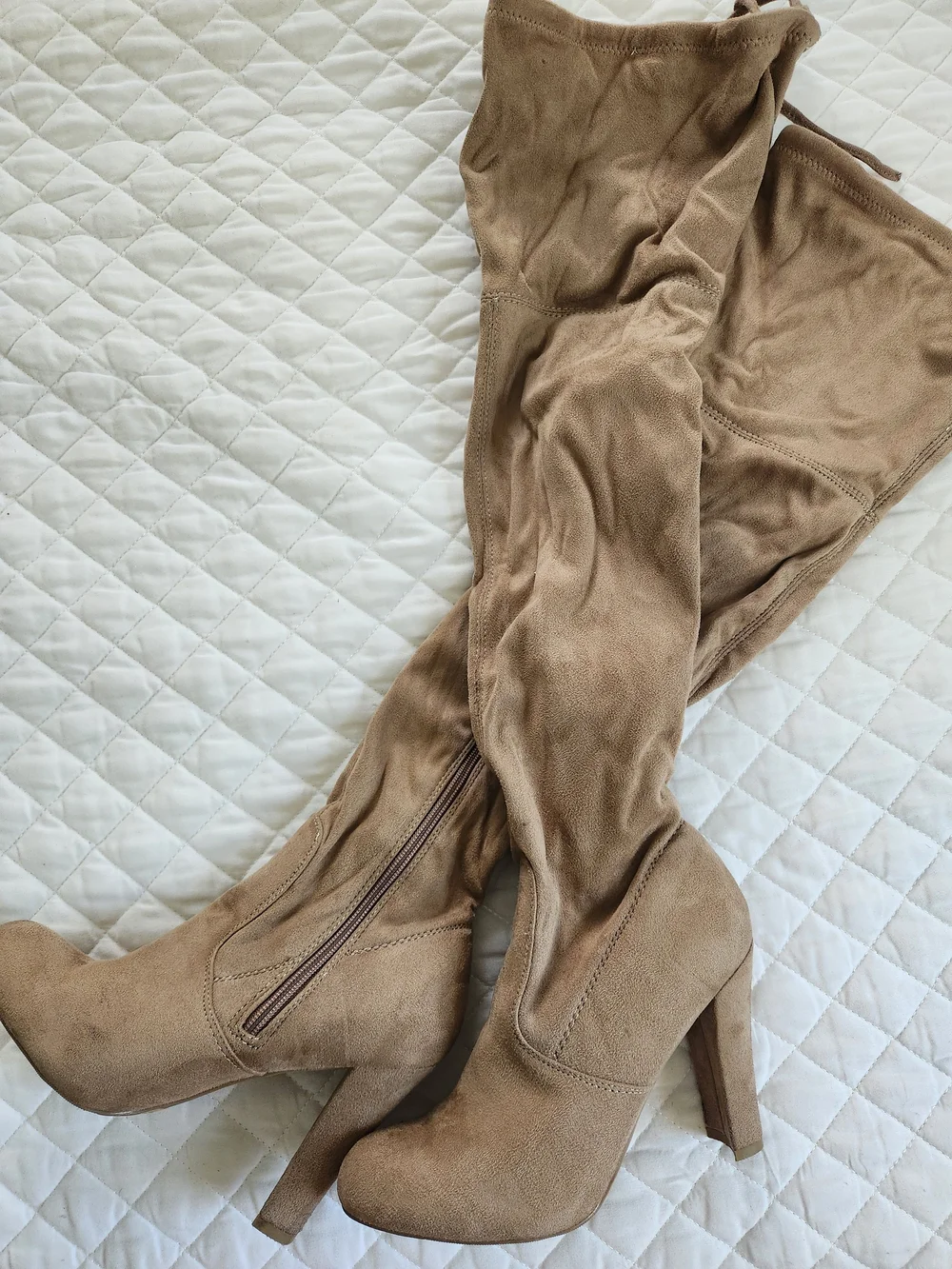 Women's Taupe Over-the-Knee Heeled Boots